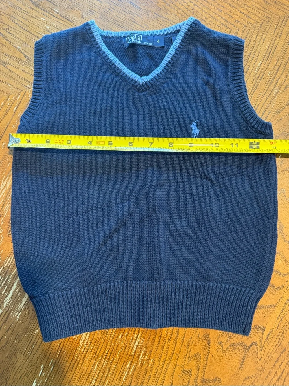 Ralph Lauren Navy V-Neck Sweater Vest with Light Blue Trim